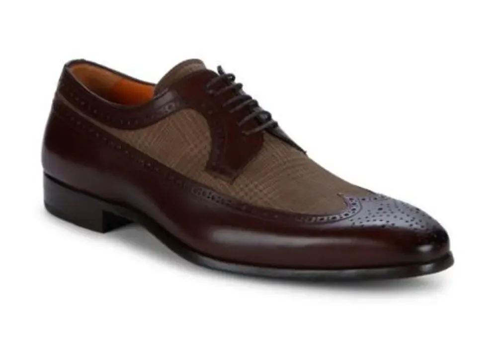 Mezlan Leather Suede Wingtip Derby Shoes Lace Up Pointed Two Tone Brown 8.5M